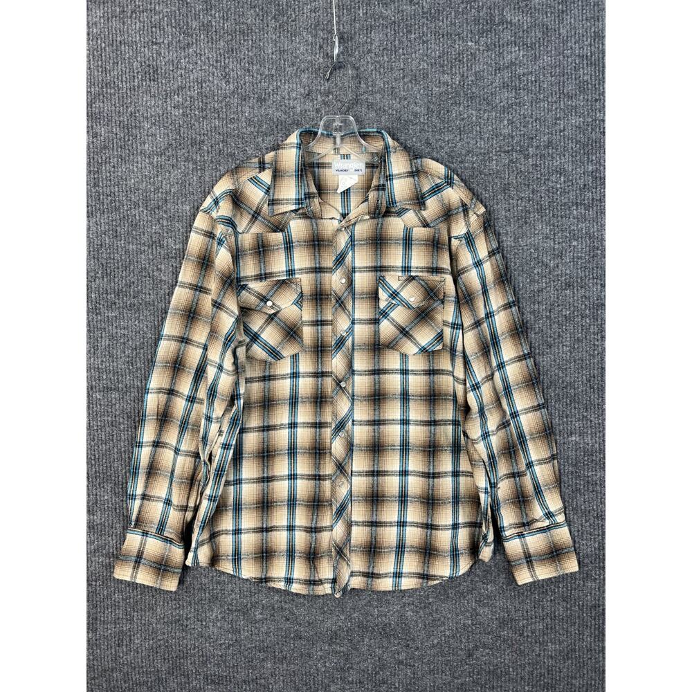 Wrangler Wrancher Shirt Mens XL Brown Plaid Pearl Snap Western Long Sleeve